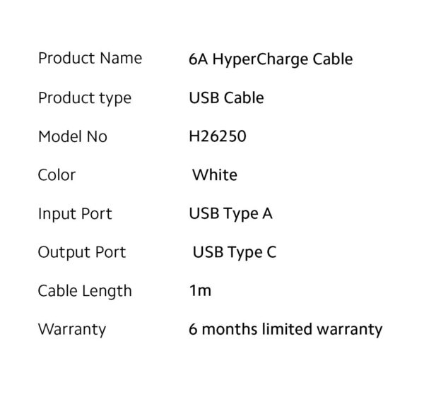 Xiaomi 6A HyperCharge Cable